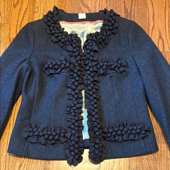J. Crew Jackets & Blazers - J Crew wool blend jacket Navy Blue with Ruffle bobble Details